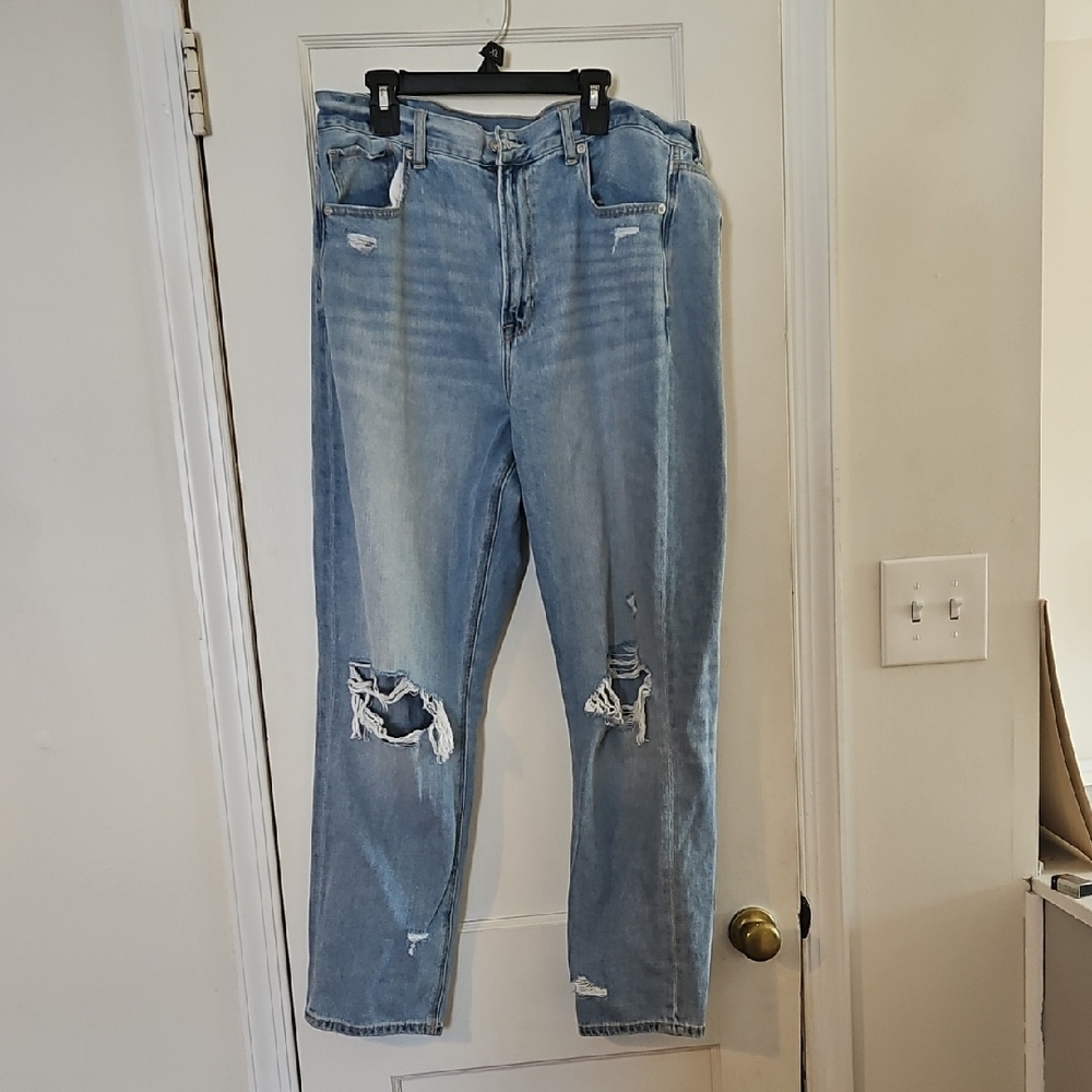 American Eagle Outfitters Women Light Blue Distressed Straight-leg Denim Jeans